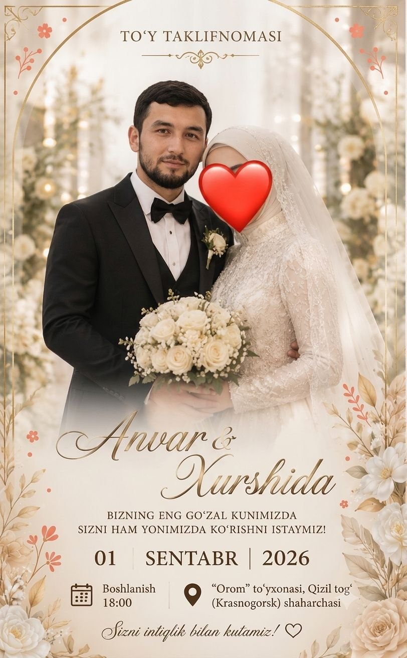 Anvar va Xurshida Taklifnoma